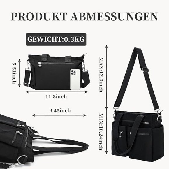 Nylon Tote Bag Compact Foldable Water-Resistant Travel Work Gym - Picture 5 of 6